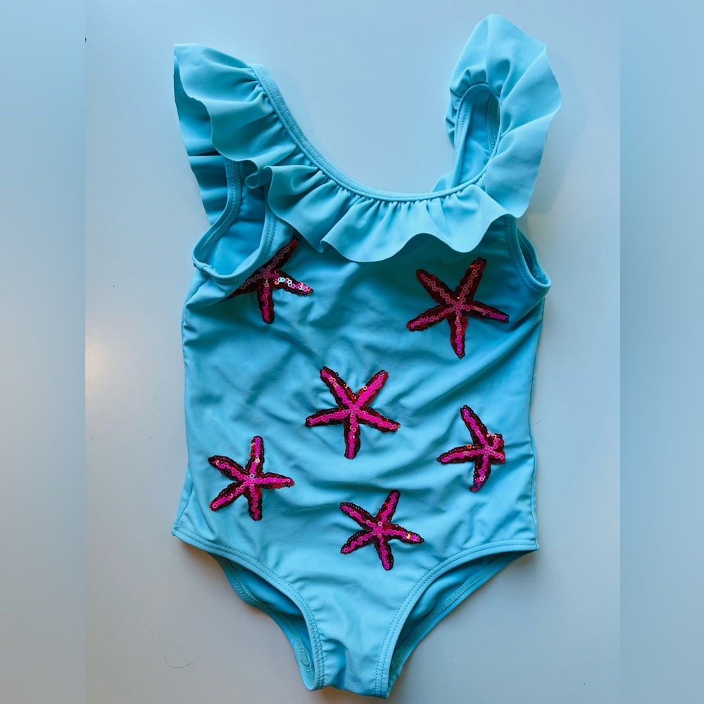 Primark Pink Starfish on Blue Toddler Swimsuit Size 2-3Y